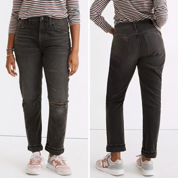 Madewell Denim - NEW Madewell High-Rise Slim Boyjean in Caton Wash‎ Ripped-Knee, 25
